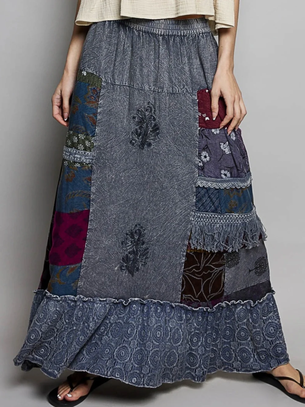 POL "The Sonya Embroidery Patchwork " Maxi Skirt Sz Small - Picture 1 of 5